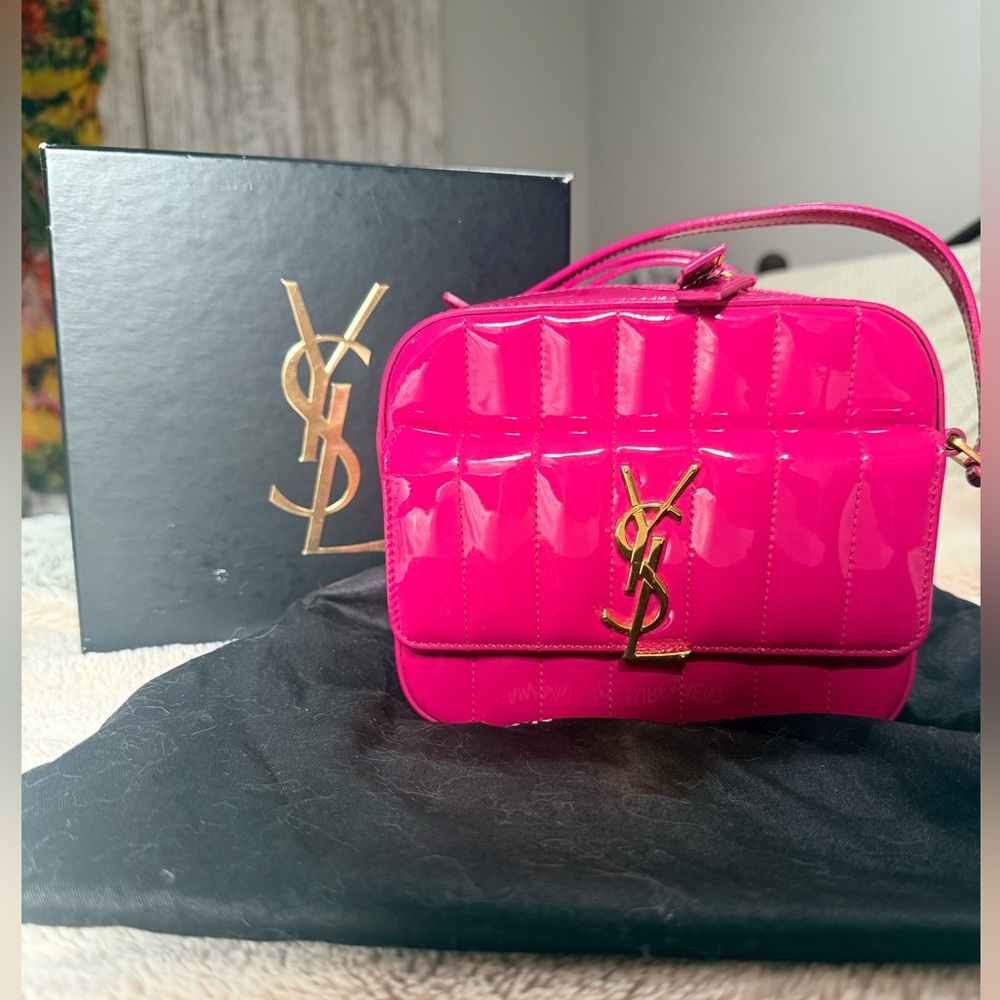 Yves Saint Laurent Pink Patent Leather Camera Bag
